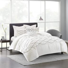 img 4 attached to 🛏️ Urban Habitat Sunita Embroidered 7-Piece Bedding Set - White Cotton Bed Comforter for Full/Queen Size Bed