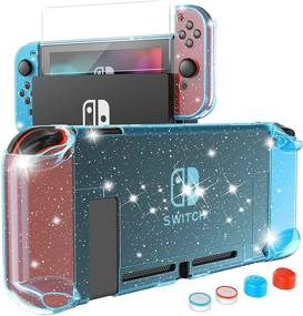 img 4 attached to 🎮 HEYSTOP Case Compatible with Nintendo Switch Dockable, Protective PC Cover for Nintendo Switch and Joy Con Controller with Switch Screen Protector and 4 Thumb Stick Caps (Blue Glitter)