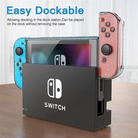 img 3 attached to 🎮 HEYSTOP Case Compatible with Nintendo Switch Dockable, Protective PC Cover for Nintendo Switch and Joy Con Controller with Switch Screen Protector and 4 Thumb Stick Caps (Blue Glitter)