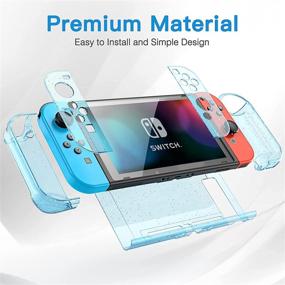 img 1 attached to 🎮 HEYSTOP Case Compatible with Nintendo Switch Dockable, Protective PC Cover for Nintendo Switch and Joy Con Controller with Switch Screen Protector and 4 Thumb Stick Caps (Blue Glitter)