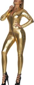 img 4 attached to 🔗 Panegy Women's Metallic Leotard with Mesh Front and Leather Bodysuit - Jumpsuit featuring Chains
