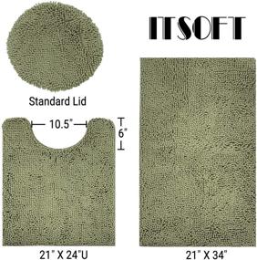 img 3 attached to 🛀 Набор ванной комнаты ITSOFT из трех предметов, шерстяного ковра цвета шалфея с каймой - U-образный коврик для унитаза, ванная коврик и крышка для унитаза