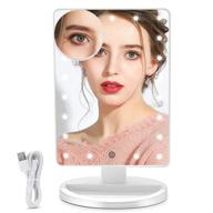 white vanity lighted makeup mirror - 21 led lights, dual power supply, detachable 10x magnification, touch screen dimmable, 180° rotation - cosmetic desk table mirror for better makeup application logo