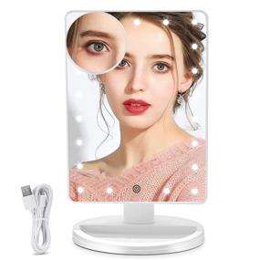 img 4 attached to White Vanity Lighted Makeup Mirror - 21 LED Lights, Dual Power Supply, Detachable 10X Magnification, Touch Screen Dimmable, 180° Rotation - Cosmetic Desk Table Mirror for Better Makeup Application