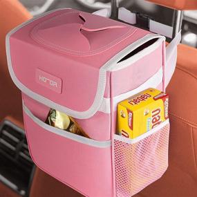 img 4 attached to 🚗 HOTOR Pink Car Trash Can with Lid and Storage Pockets - 100% Leak-Proof and Waterproof Car Garbage Bin for Interior Car Stuff Storage. Adjustable Straps, Magnetic Snaps for Enhanced Convenience