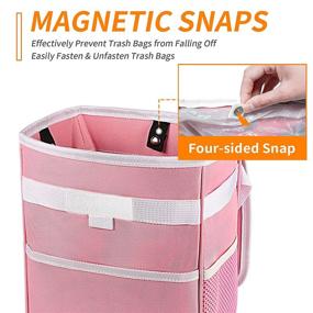 img 2 attached to 🚗 HOTOR Pink Car Trash Can with Lid and Storage Pockets - 100% Leak-Proof and Waterproof Car Garbage Bin for Interior Car Stuff Storage. Adjustable Straps, Magnetic Snaps for Enhanced Convenience