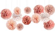 🌸 nicrolandee rose gold burnt coral tissue paper pom poms - pack of 12 for wedding engagement, birthday, bridal shower, bachelorette, baby shower decorations - ideal for ceiling and party backdrop décor логотип