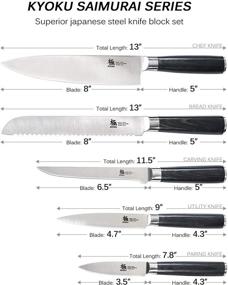 img 1 attached to 🔪 KYOKU 5-Piece Knife Set with Block - 8 Inch Chef Knife, 8 Inch Bread Knife, 6.5 Inch Carving Knife, 5 Inch Utility Knife, 3.5 Inch Paring Knife – High-Quality Japanese Steel Cutlery Kitchen Knives Set with Wooden Block