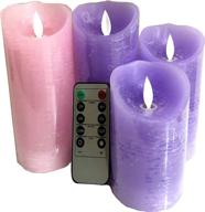 premium battery operated advent candles set - realistic moving flame pillar wax candles with remote and timer - 3 purple, 1 pink - unscented логотип