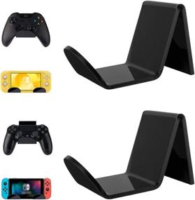 img 4 attached to 🎮 Universal Game Controller Wall Mount Holder – Improved Adhesive Tape Sticker – Xbox One/Elite/ PS4 /PS5/Nintendo Switch/Pro/Lite Compatible – Acrylic Stand Hanger – Gamepad/Headphone Organizer (Black) - 2 Pack