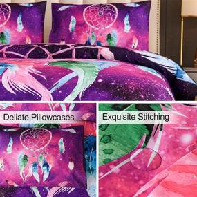 img 2 attached to 🌌 A Delightful Night Galaxy Dreamcatcher Feathers, Floating in the Air Print, Boho Chic Bohemian Design, Dream Catcher Quilt Comforter Set (Purple, Twin Size 68-by-88-Inches)