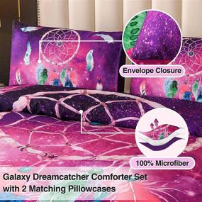 img 1 attached to 🌌 A Delightful Night Galaxy Dreamcatcher Feathers, Floating in the Air Print, Boho Chic Bohemian Design, Dream Catcher Quilt Comforter Set (Purple, Twin Size 68-by-88-Inches)