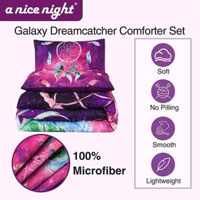 img 3 attached to 🌌 A Delightful Night Galaxy Dreamcatcher Feathers, Floating in the Air Print, Boho Chic Bohemian Design, Dream Catcher Quilt Comforter Set (Purple, Twin Size 68-by-88-Inches)