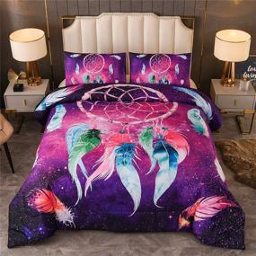 img 4 attached to 🌌 A Delightful Night Galaxy Dreamcatcher Feathers, Floating in the Air Print, Boho Chic Bohemian Design, Dream Catcher Quilt Comforter Set (Purple, Twin Size 68-by-88-Inches)
