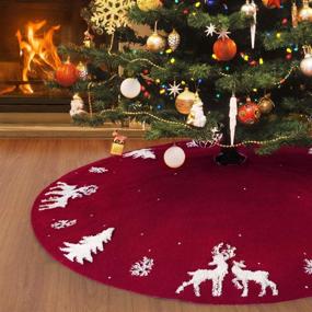img 4 attached to 🎄 Add a Cozy and Rustic Touch to Your Christmas Decor with LOMOHOO 36-inch Knitted Tree Skirt - Red 3D Elk Design for Indoor and Outdoor Holiday Ornaments