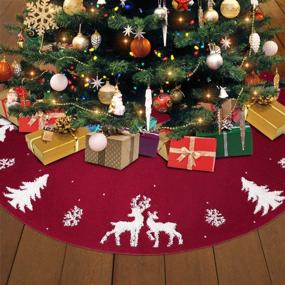 img 3 attached to 🎄 Add a Cozy and Rustic Touch to Your Christmas Decor with LOMOHOO 36-inch Knitted Tree Skirt - Red 3D Elk Design for Indoor and Outdoor Holiday Ornaments