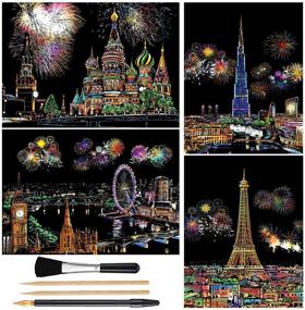 img 4 attached to 🎨 Scratch Art Rainbow Painting Paper: A4 Fireworks City Night View | DIY Scratchboard Crafts for Women's Hobbies | Engraving Arts for Kids & Adults | Perfect Christmas Birthday Party Gift