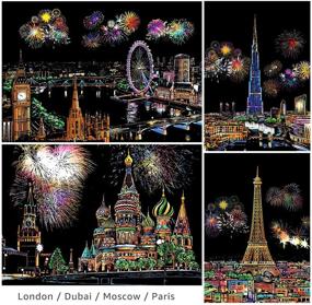 img 2 attached to 🎨 Scratch Art Rainbow Painting Paper: A4 Fireworks City Night View | DIY Scratchboard Crafts for Women's Hobbies | Engraving Arts for Kids & Adults | Perfect Christmas Birthday Party Gift