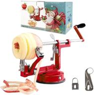 🍎 red apple peeler slicer corer with suction base – durable heavy duty die cast magnesium alloy peeler with 1 extra blade logo