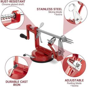 img 2 attached to 🍎 Red Apple Peeler Slicer Corer with Suction Base – Durable Heavy Duty Die Cast Magnesium Alloy Peeler with 1 Extra Blade