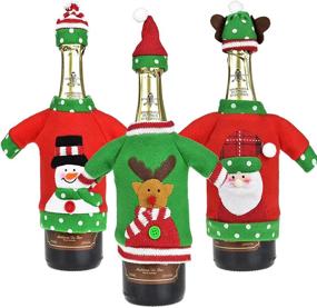 img 4 attached to IWNTWY Christmas Wine Bottle Cover Set: Handmade Sweater Santa Claus Snowman Reindeer Covers - Perfect Xmas New Year Party Table Decor, Set of 3