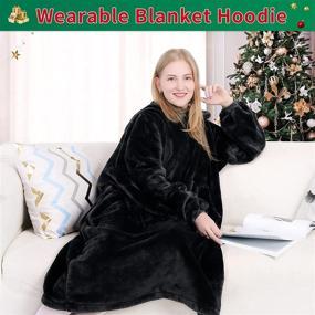 img 1 attached to 🧥 KPBLIS Wearable Blanket Hoodie: Cozy Giant Fleece Sweatshirt with Sleeves and Pocket - Black