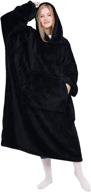 🧥 kpblis wearable blanket hoodie: cozy giant fleece sweatshirt with sleeves and pocket - black logo