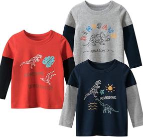 img 4 attached to 🌙 Adorable Moon Tree Boys Cotton Long Sleeve T Shirts: Excavator Cartoon Shirt 2 Pack