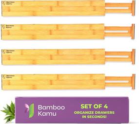 img 4 attached to Bamboo Drawer Dividers Set of 4 - Adjustable Wooden Drawer Separators For Kitchen, Bedroom, Bathroom, Dresser, Office - Sleek, Stylish Expandable Organizer - Fits Most Drawers 17.5 To 22 Inches