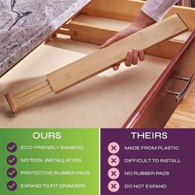 img 2 attached to Bamboo Drawer Dividers Set of 4 - Adjustable Wooden Drawer Separators For Kitchen, Bedroom, Bathroom, Dresser, Office - Sleek, Stylish Expandable Organizer - Fits Most Drawers 17.5 To 22 Inches