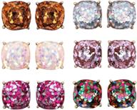 💎 faceted jewel statement stud earrings - sparkling cushion cut crystal, sequin confetti square, and cubic round glitter logo