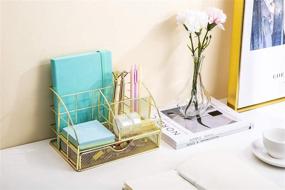 img 1 attached to 👑 Stylish Gold Desk Organizer for Women - Upgraded Mesh Office Supplies Caddy with Drawer for Home & Office Decor and Organization