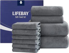 img 4 attached to 🛀 10-Piece Lifebay Microfiber Bath Towels Set - Ultra Soft, Absorbent & Quick Dry Towels for Bathroom, Beach, Pool, Gym, Yoga - Ultimate Gray