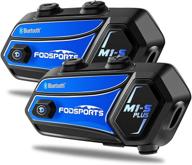 🏍️ fodsports m1-s plus motorcycle bluetooth headset - music sharing, microphone mute, fm, 900mah battery, helmet intercom for 8 riders, noise cancellation, superior sound quality, blue (2 pack) logo