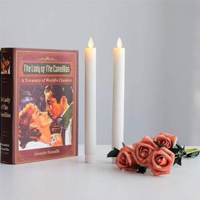 img 1 attached to 🕯️ DRomance Flameless Taper Candles: Remote, Timer, LED Flickering, Real Wax | Set of 2 Ivory Window Decoration