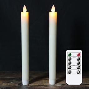 img 4 attached to 🕯️ DRomance Flameless Taper Candles: Remote, Timer, LED Flickering, Real Wax | Set of 2 Ivory Window Decoration