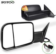🔵 scitoo черные буксировочные зеркала подходят для грузовиков dodge ram 1500 2500 3500 2009-2016 с более крупным стеклом, электрообогревом, поворотным сигналом, светом лужи, ручным складыванием. логотип