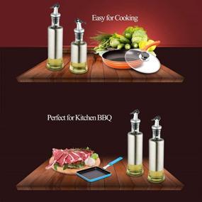 img 2 attached to 🍶 Premium FARI Stainless Steel Olive Oil Dispenser Bottle – 7oz Glass Cooking Oil & Vinegar Cruet for Kitchen and BBQ