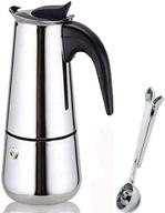 stainless steel stovetop moka coffee pot - espresso maker with scoop and percolator logo