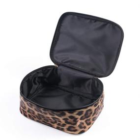 img 2 attached to 🐆 Stylish and Practical 3 Pack Leopard Makeup Bag Travel Toiletry Bags for Women and Girls - Portable Cosmetic Pouch Organizer with Brush Holders, Gold Zipper, and Waterproof Storage Case