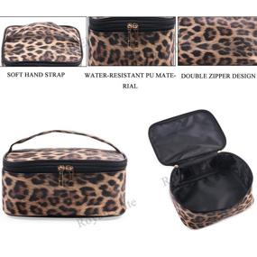 img 1 attached to 🐆 Stylish and Practical 3 Pack Leopard Makeup Bag Travel Toiletry Bags for Women and Girls - Portable Cosmetic Pouch Organizer with Brush Holders, Gold Zipper, and Waterproof Storage Case