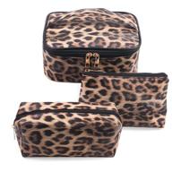 🐆 stylish and practical 3 pack leopard makeup bag travel toiletry bags for women and girls - portable cosmetic pouch organizer with brush holders, gold zipper, and waterproof storage case logo