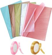 christmas wedding party decor: 50 sheets of bulk tissue paper with 2 rolls of thin ribbon - arts, crafts, diy art tissue paper - size 27.6" x 19.7" and 25 yards/roll logo