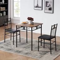🍽️ vecelo 3-piece kitchen dining room table set for compact spaces, polyurethane padded chairs, vintage brown logo