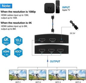 img 3 attached to 🖥️ AVEDIO 4K@60Hz HDMI Splitter 1x4 - Distributor for Dual Screen Display, Full HD 1080P 3D Support, Compatible with HDTV, DVD, PS5, Projector