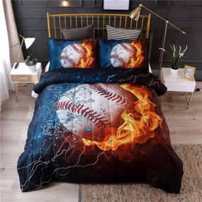 img 4 attached to 🔥 NTBED Baseball Comforter Set Twin for Boys Teens - 3-Piece Sports Bedding Comforter with Fire Print Quilt Set and 2 Matching Pillow Shams