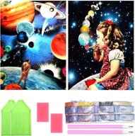 🌌 ginfonr 5d diamond painting abstract universe full drill by number kits - 2 pack (girl and planet) - diy star rhinestone decor wall craft – crystal art with diamonds - 30x40 cm (12"x16") logo