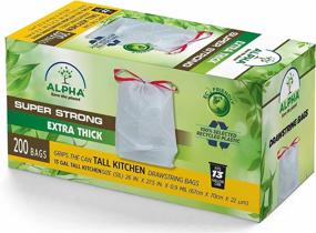 img 4 attached to 🗑️ Tall Kitchen Drawstring Trash Bags - 200 Count, Extra Thick & Super Strong, Eco-Friendly, Made with 100% Recycled Material