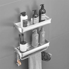 img 2 attached to 🛁 Delysia King Bathroom Shelves with Towel Bar and 5 Hooks - Metal Wall Mounted Shower Storage Organizer, Set of 2 (Silver)