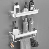 🛁 delysia king bathroom shelves with towel bar and 5 hooks - metal wall mounted shower storage organizer, set of 2 (silver) logo